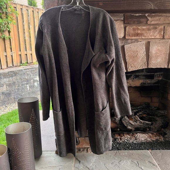 Barefoot Dreams Cozy Chic Ultra Lite  Charcoal Gray Wide Collar Coat - Picture 5 of 6